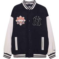 New Era FW24 MLB New York Yankees Letter Single Button Ribbed Hem Thick Color Block Long Sleeve Baseball Jersey Men jersey Black 14385269 L white