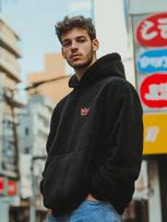 Men's Oversize Black Teddy Simple Crown Sherpa Hoodie L