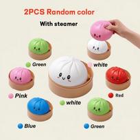 Large Dumpling Stress Ball with Steamer Colorful Squishy Bun Sensory Toy for Anxiety Relief pink
