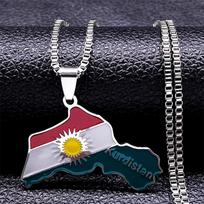Hip Hop Kurdistan Map Necklace Women Men Stainless Steel Chain Trendy National Flag of Kurdish Pendant Necklaces Jewelry Gifts black