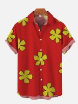 Retro flower shirt Hong Kong style short sleeve Thai Hawaiian style design sense fashion loose shirt men and women L yellow