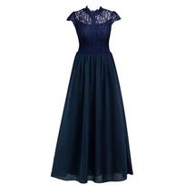 Elegant Women Lace Hollow Dress For Cocktail Parties Evening Formal Occasions NavyBlue,XL