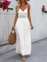 Women's Summer Lace Halter V-Neck Backless Dress - Slimming Vacation Outfit S