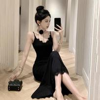 Womens Winter 2026 Lace Trim Cami Dress High Waist Bodycon Midi Solid Black Elegant Sexy Style XXL gray