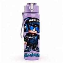 1PC Cool Cap Boy Game Character 750ml Color Plastic Sports Water Bottle Leakproof Flip Straw Lid Suitable for Sports Office Home Use violetinė