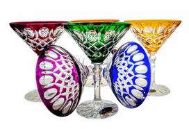 Colorful Crystal Martini Glasses 110ml - Set of 6, Handcrafted with Olive Lattice Pattern, MaRika