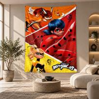 Dekoratyvinis gobelenas, Sienų menas su atspausdinta Miraculous Ladybug, Lengvas sieninis kabinamas elementas miegamojo fonui 100cmx150cm