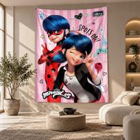Dekoratyvinis gobelenas, Sienų menas su atspausdinta Miraculous Ladybug, Lengvas sieninis kabinamas elementas miegamojo fonui 130cmx150cm
