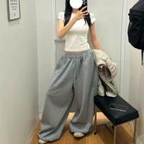 Women Wide Leg Elastic Drawstring Waist Baggy Pants Y2K Oversize Streetwear Loose Trousers Female Casual Long Sweatpants XXXXL gray