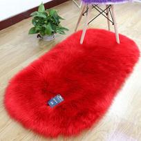 Faux Fluffy Soft Oval Sheepskin Fur Area Rugs White Faux Fur Bedside Rugnordic Red Center Living Room Carpet Bedroom Floor Matches the image,60x90cm 23x35inch