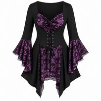 Women's Western Halloween Skeleton Print Dress Cosplay Costume Party Outfit L violetinė