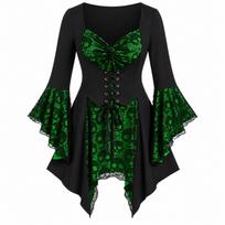 Women's Western Halloween Skeleton Print Dress Cosplay Costume Party Outfit XXL žalia