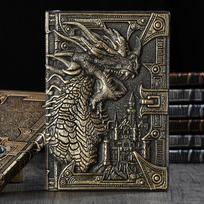 3D Trimatis Drakonas A5 Sąsiuvinis Europietiškas Retro Pu Įspauduotas Užrašų knygelė B gray