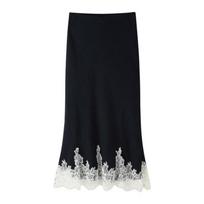 Womens Sleeveless Lace Patchwork Top Midi Skirt Set S black