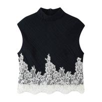 Womens Sleeveless Lace Patchwork Top Midi Skirt Set XS