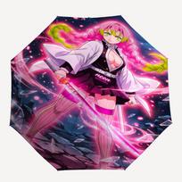1pc Mitsuri Kanroji Umbrella, Sun Protection, And UV Shielding. It Has Eight Sturdy Ribs for Outdoor Use And Perfect As a Holiday Gift Three-fold umbrella pink