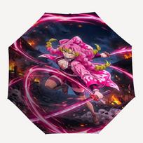 1pc Mitsuri Kanroji Umbrella, Sun Protection, And UV Shielding. It Has Eight Sturdy Ribs for Outdoor Use And Perfect As a Holiday Gift Three-fold umbrella pink
