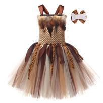 Cave Girls Costume for Girl Wild Man Cosplay Birthday Jungle Carnival Party Dresses Fancy Tutus Outfit Halloween Tutu Dress S(2-3Y) brown