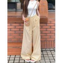Korean Lazy Vertical Striped Casual Pants for Women In Spring and Autumn New High-waist Straight Loose Wide-leg Floor-sweeping Trousers XXL geltona
