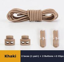New1 Pair No Tie Shoelaces 1 Second Fast Round Plastic Lock Elastic Shoelace Suitable for All Sports Shoes Accessories Lazy Lace 100cm chaki