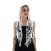 Embroidered Lace Scarf For Church Shawl Catholic Veil Church Scarf Sheer Floral Scarves Prayer Shawl Spanish Mantilla For Church gray