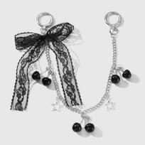 Retro Black & White Lace Bow Cherry Heart Star Keychain Charm gray