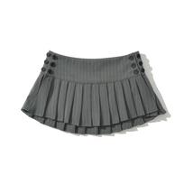 College Style High-Waisted Women's Skirt with Side Button and Underpants Large gray