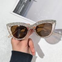 Cat Eye Rhinestone Sunglasses Party Eyewear for Women Men Bar Sunglasses brown