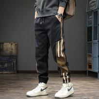 Trend Side Striped Casual Pants Men's Spring Sports Tied Feet Ruffian Handsome Overalls 2XL black