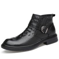 Cross-border Plus Size Men's British Casual Mid-top Martin Boots with Pointed Toe and Chunky Heel - Trendy, Warm Loafers. 46 black