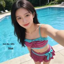 Spaghetti Strap Chest Covering Bikini Split Skirt Swimwear for Girls Fits 75-100kg, 150-175cm beige