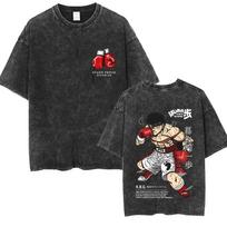 Washed Vintage Anime Hajime No Ippo Makunouchi KGB T-shirt Kamogawa Boxing Gym T Shirt Men Women Retro Cotton Oversized T-Shirts M įvairiaspalvis