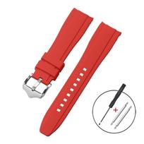 Silicone Watch Band 20mm 22mm Watch Strap Soft Waterproof Diving Wristband Brown Blue Rubber Bracelet with Metal Taper Buckle 22mm raudona