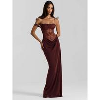 Mozision One Shoulder Lace See Through Sexy Maxi Dress Women Gown Fashion Off-shoulder Sleeveless Backless Club Long Dresses M