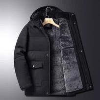 Mens Thick Fleece Lined Winter Warm Hooded Padded Coat For Older Men 5XL pilka