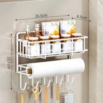 No-Hole Refrigerator Side Shelf Carbon Steel Cling Film Storage Rack Fridge Shelf Rack  Kitchen White-Single Layer