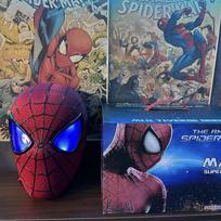 Electric Spider-Man Mask with Blinking Light-Up Eyes, Raised Stripes, Kids Cosplay Toy Halloween Costume red blue