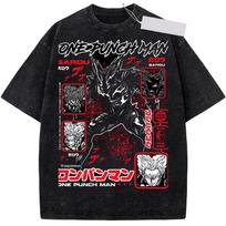 Hot Selling Anime ONE PUNCH-MAN Garou Manga Graphic Print T-Shirt Vintage Washed O-neck Cotton Men Women Loose Casual Oversized Top Summer New Tee XXXL dramblio kaulas