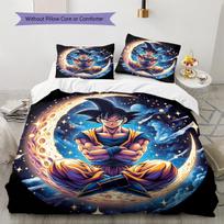 Son Goku Pattern Bedding Quilt Set Quilt Cover Pillowcase Home Birthday Gift(1 * duvet cover + 2 * pillowcase, without core) 155x200cm