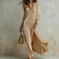 Women's Elegant Long Sleeve Velvet Dress with Side Slit for Formal Party Cocktail Evening Wear XL