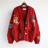 2024 Korean Lazy Style Loose Knit Cardigan Sweater for Women - Short Autumn/Winter Top One Size raudona