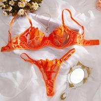 Sexy Lace Underwire Push Up apatinio trikotažo kontūro liemenėlės ir kelnaičių rinkiniai moterims, besirenkančioms krūtinės apatiniai apatiniai siuvinėjimai Bralette komplektas Moterų apatinių komplektas M orange