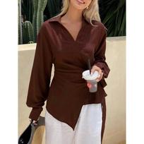 Irregular Lace Solid Color Long-sleeved Shirt for Women New Waist Style Loose Casual Retro Top S