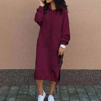 Women's Loose Casual Long Sleeved Hooded Pocket Side Slit Sweatshirt Dress M gray