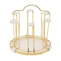 Round 6 Cup Glass Holder Drying Rack with Drainage Holes for Efficient Water Removal and Space Saving in Kitchen beige