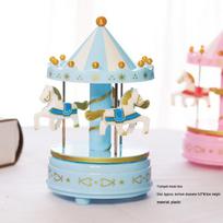 Children's Birthday Wooden Horse Music Box with Lighted Cake Decoration white