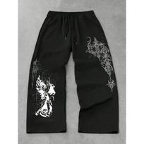 Gotikinės Kritusio Angelo Spausdinimo Plačios Kelnės Estetiškos Plačios Kelnės Tinkančios Vyriškam Y2K Streetwear Rudenį ir Žiemą 2XL juoda