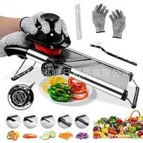 Adjustable Stainless Steel Mandoline Slicer Set with Glove & Brush – Multi-Functional for Vegetables & Melons