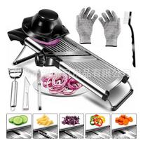 Adjustable Stainless Steel Mandoline Slicer Set with Glove & Brush – Multi-Functional for Vegetables & Melons