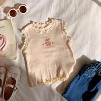 A-Class Jacquard Knit Cotton Girls' Lace Tank Top - Summer 2026 Cartoon Print for Small and Medium Children 120 cm gray